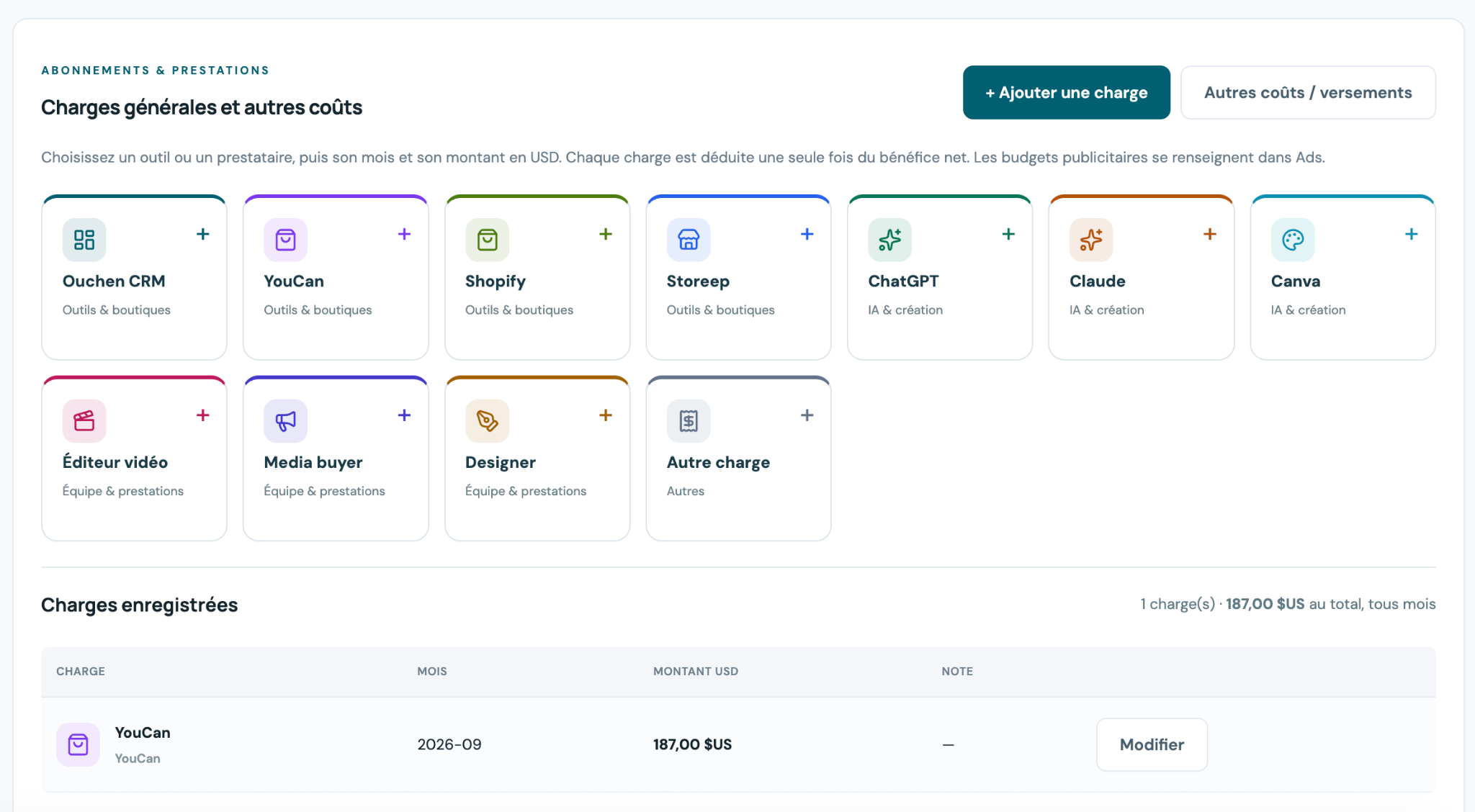 Capture des abonnements, prestations et autres charges dans Ouchen CRM